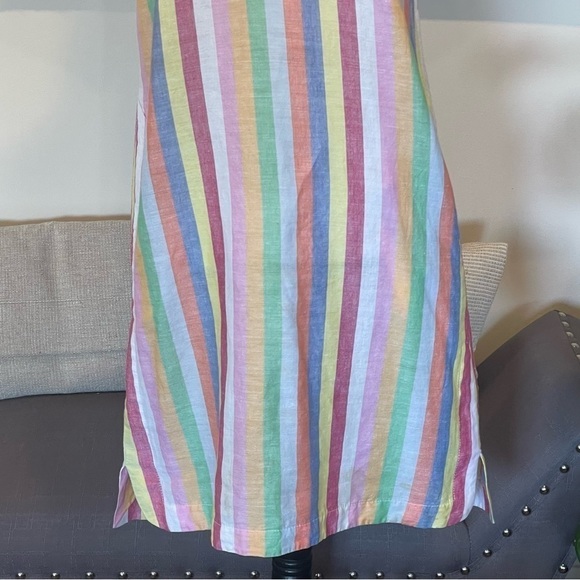 J Crew Women's Rainbow Candy Striped Pockets Linen Blend Dress Sz XXS - Picture 4 of 9
